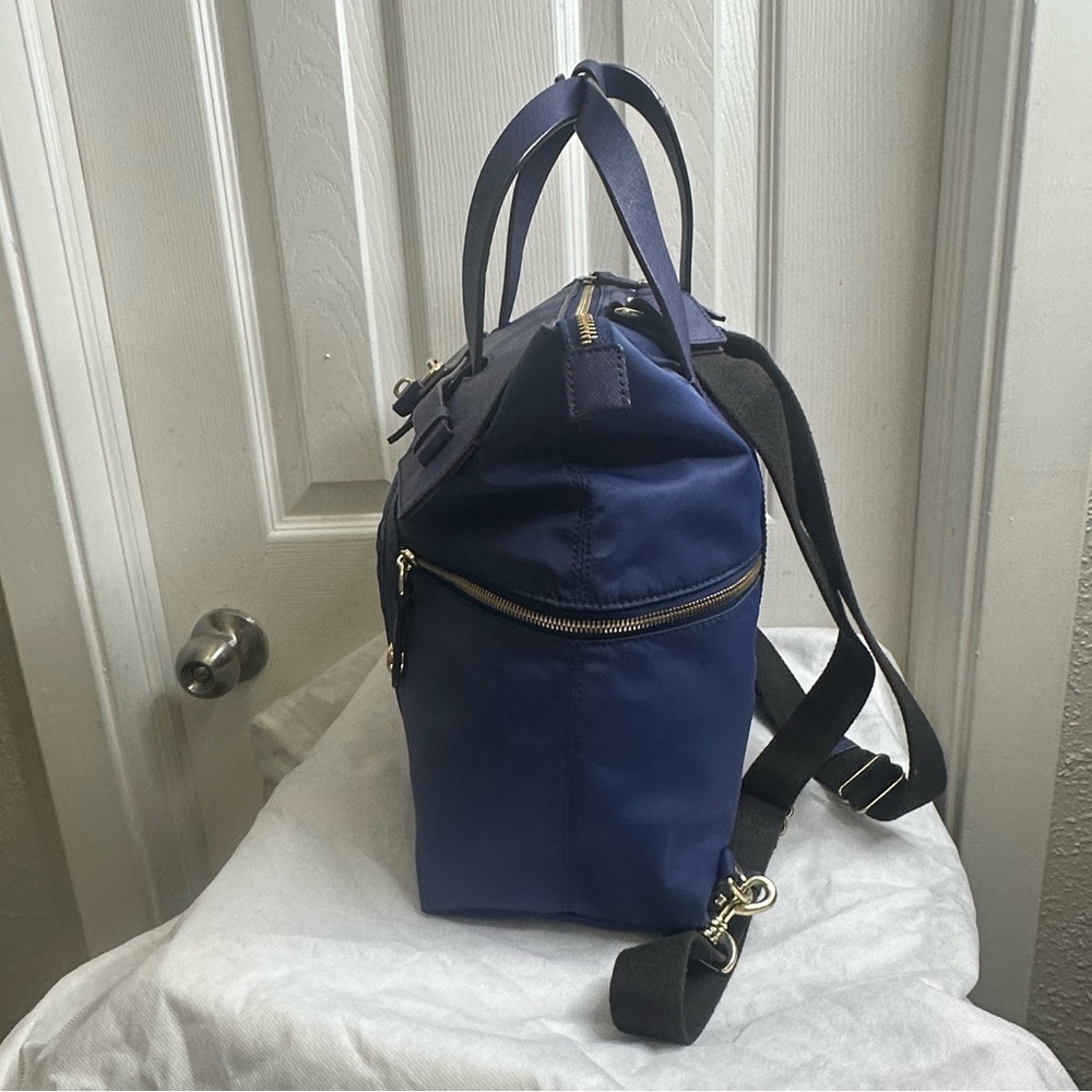 Henri Bendel Jetsetter Convertible Navy Blue Leather Nylon Backpack - Picture 5 of 16